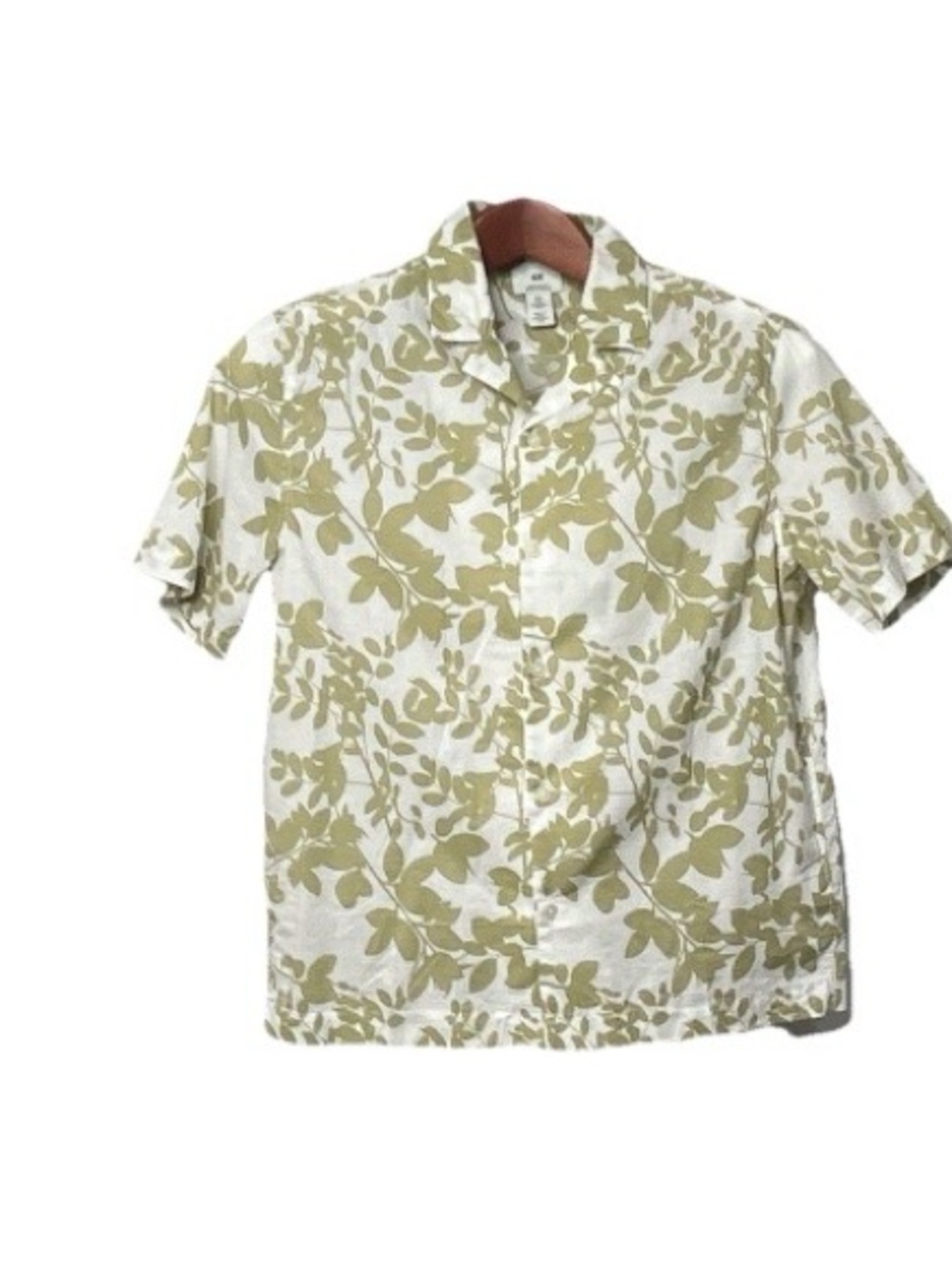 H & M Men's Short Sleeve Floral Button-Up Shirt - Olive on White